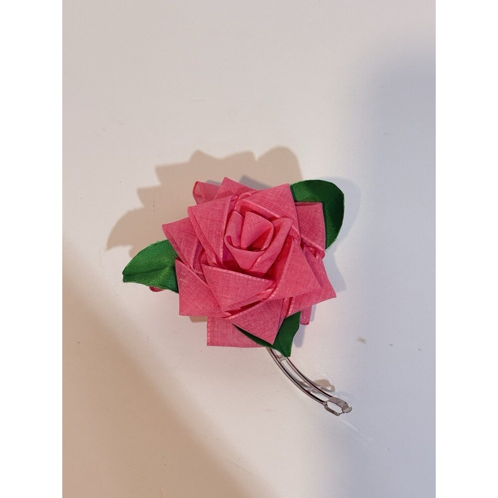 Women’s Pink Rose Flower Hair Clip Barrette Floral Hair Handmade Accessory - Picture 3 of 9